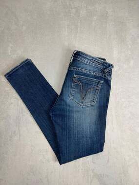 Vigoss The Chelsea Skinny Distressed Dark Wash Denim Jeans Women's Size 27